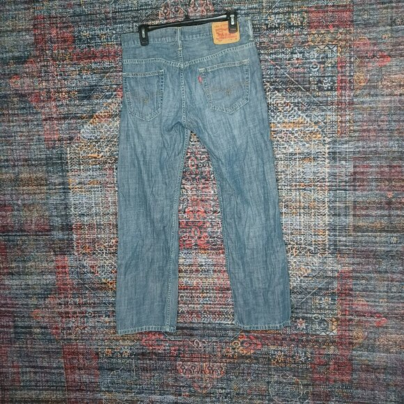 Levis mens dark distressed 569 bootcut chambray jeans 30x29 EUC - Picture 2 of 7